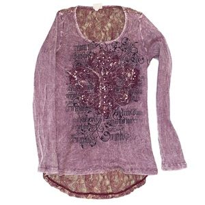 Medium Lace Back Maroon Long Sleeve by Day Trip